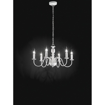 Immagine di Lampadario Shabby 6 Luci E14 Metallo Bianco Ducale Perenz 6262 B