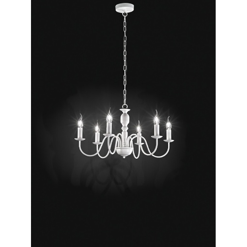Immagine di Lampadario Shabby 6 Luci E14 Metallo Bianco Ducale Perenz 6262 B