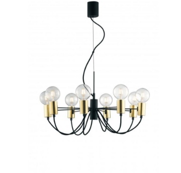 Immagine di Lampadario Luminoso Stile Vintage Metallo Oro Nero Otto Luci Axon Fan Europe