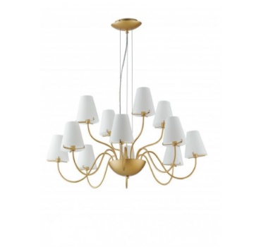 Immagine di Lampadario Contemporaneo In Metallo Oro Paralumi Bianchi Canto 12 Luci Design Fan Europe