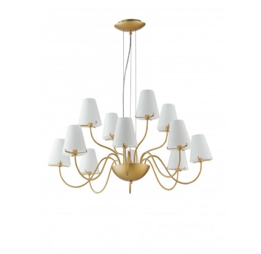 Immagine di Lampadario Contemporaneo Oro Paralumi Bianchi Canto 12 Luci Fan Europe