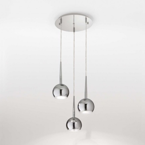 Immagine di Lampada Sospensione Cucina Moderna 3 Sfere Cromo Bol Affralux