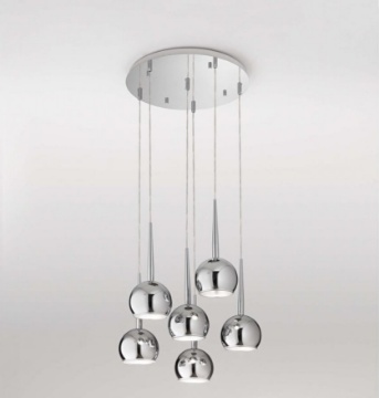 Immagine di Lampadario A Sospensione Pendenti Sfere Cromo 6 Luci E27 Bol Affralux