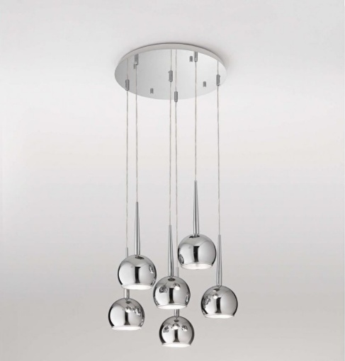 Immagine di Lampadario A Sospensione Pendenti Sfere Cromo 6 Luci E27 Bol Affralux