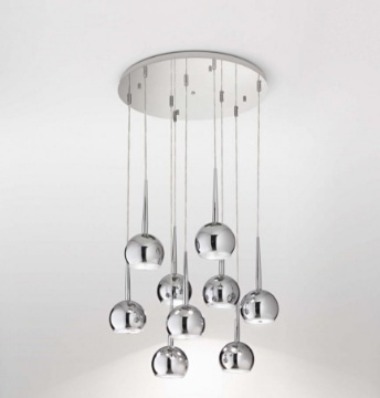 Immagine di Lampadario Rotondo Per Sala Pranzo Cascata Sfere Cromo 9 Luci E27 Bol Affralux