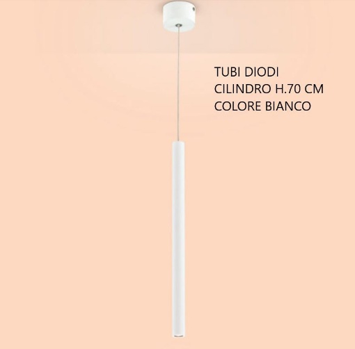 Immagine di Sospensione Cilindro Sottile Bianco Led 3000k Per Penisola Tubi Diodi 70cm Affralux