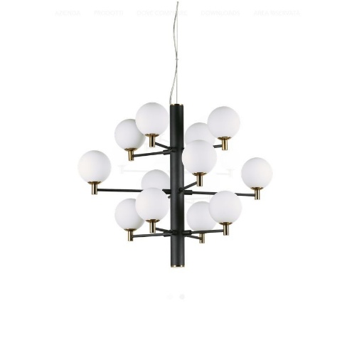 Immagine di Grande Lampadario Nero 12 Luci Sfere Vetro Bianco 