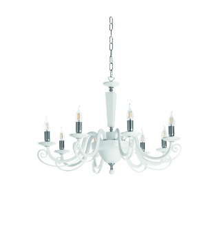 Immagine di Lampadario Soggiorno Classico 8 Luci Vetro Bianco Cherubini Ondaluce