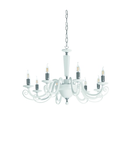Immagine di Lampadario Soggiorno Classico 8 Luci Vetro Bianco Cherubini Ondaluce