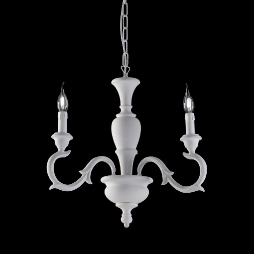 Immagine di Lampadario a Sospensione 3 Bracci Legno Fiorenza Bianco Shabby Bonetti
