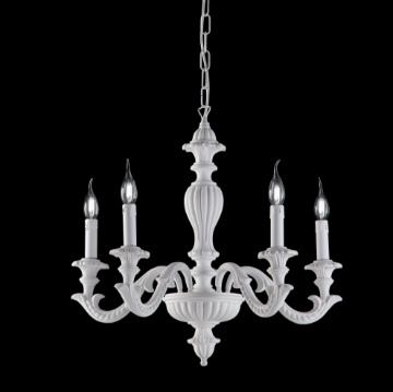 Immagine di Lampadario 5 Bracci in Legno Leonardo Bianco Shabby Bonetti
