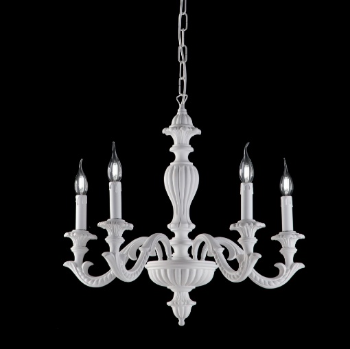 Immagine di Lampadario 5 Bracci in Legno Leonardo Bianco Shabby Bonetti