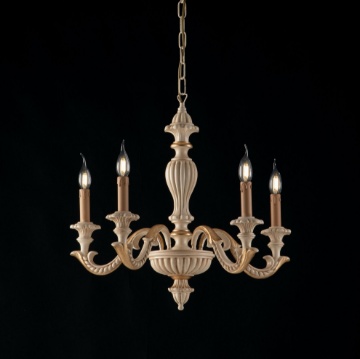 Immagine di Lampadario in Legno Avorio e Oro Leonardo 5 Luci Bonetti