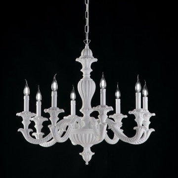 Immagine di Lampadario Contemporaneo 8 Bracci Legno Bianco Shabby Leonardo Bonetti