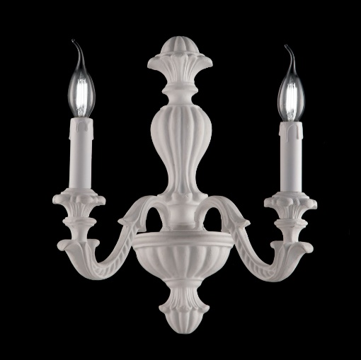 Immagine di Applique Classica 2 Bracci Legno Bianco Shabby Leonardo Bonetti