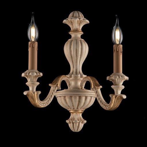 Immagine di Applique 2 Luci Contemporanea Legno Avorio e Foglia Oro Leonardo Bonetti