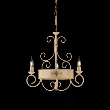Immagine di Lampadario Medievale Ferro Avorio Decape Baltimora 3 Luci Bonetti