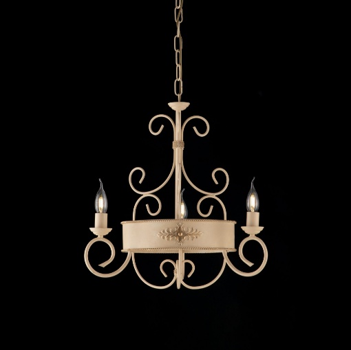 Immagine di Lampadario Medievale Ferro Avorio Decape Baltimora 3 Luci Bonetti
