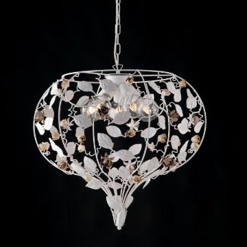Immagine di Lampadario Artigianale Metallo Bianco Shabby Bella 5xE27 Bonetti