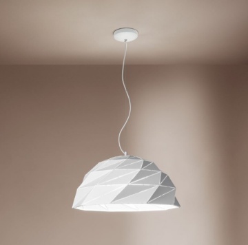 Immagine di Sospensione Cupola Metallo Bianco 56 cm Taglio Laser Tilt 3xE27 Perenz