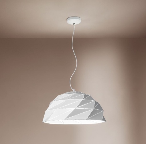 Immagine di Sospensione Cupola Metallo Bianco 56 cm Taglio Laser Tilt 3xE27 Perenz