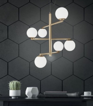 Immagine di Lampadario Per Soggiorno Oro Sfere Vetro Bianco Gizah Ondaluce