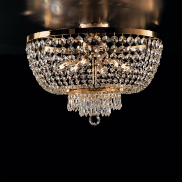 Immagine di Lampada da Soffitto Classica Strass in Cristallo Mozart Oro 6 Luci Bonetti