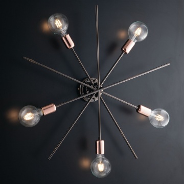 Immagine di Plafoniera Vintage 5 Luci Cromo Nero e Oro Rosa Bloom Bonetti