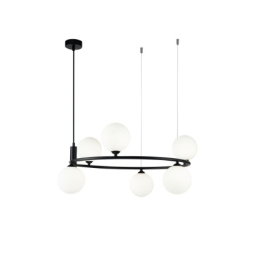 Immagine di Lampadario Anello Ring Nero Con Sfere Vetro Bianco Maytoni