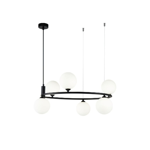 Immagine di Lampadario Anello Ring Nero Con Sfere Vetro Bianco Maytoni