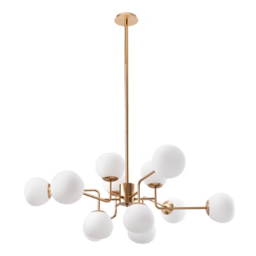 Immagine di Lampadario Soggiorno Erich Oro 12 Luci Sfere Vetro Bianco Maytoni