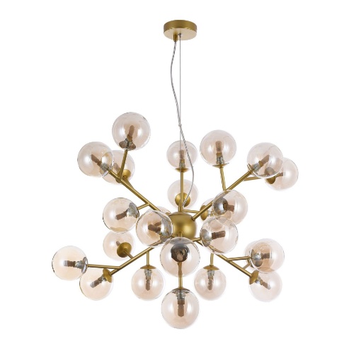 Immagine di Lampadario A Sospensione Sfere Vetro Oro Moderno Dallas 24 Luci Maytoni