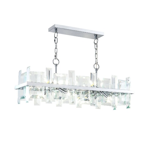 Immagine di Lampadario Rettangolare Cromo  Losanghe Vetro Cerezo 8 Luci Maytoni