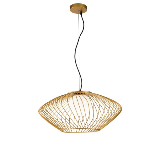 Immagine di Sospensione Plec Gabbia Oro con Sfera Vetro Bianco Maytoni