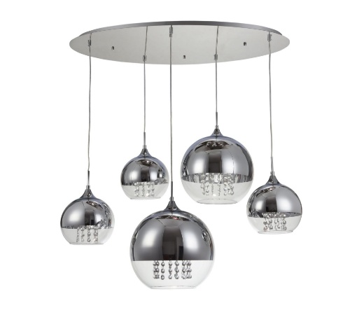 Immagine di Lampadario Cromo 5 Sfere Vetro Con Cristalli Fermi Maytoni