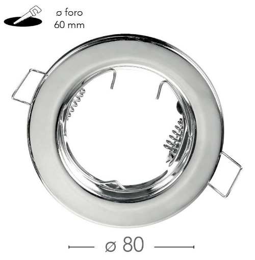 Immagine di Porta Faretto Ghiera Incasso Rotondo Cromo Diam. 8 cm GU10 MR16
