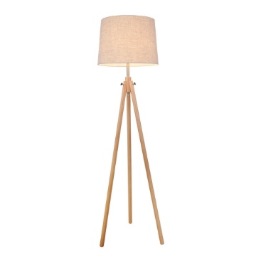 Immagine di Piantana Treppiede Legno Paralume Beige Design Nordico Calvin Maytoni