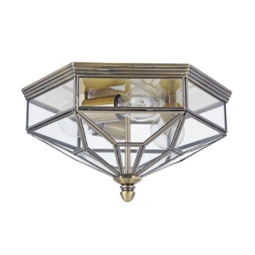 Immagine di Plafoniera Classica Esagonale Bronzo Lastre Vetro 3 Luci Zeil IP43 Maytoni