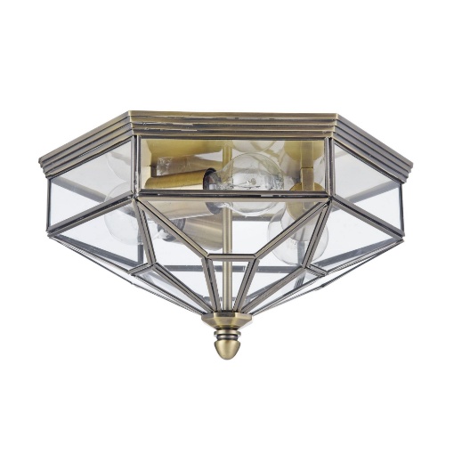 Immagine di Plafoniera Classica Esagonale Bronzo Lastre Vetro 3 Luci Zeil IP43 Maytoni