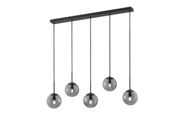 Immagine di Sospensione Antracite in Linea 5 Sfere Vetro Fumé Balini Trio Lighting