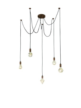 Immagine di Sospensione Cord Ragno Rame Antico 5xE27 Con Decentramento Trio Lighting