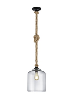Immagine di Sospensione Vintage Corda Judith Paralume Bicchiere Vetro Trasparente Trio Lighting