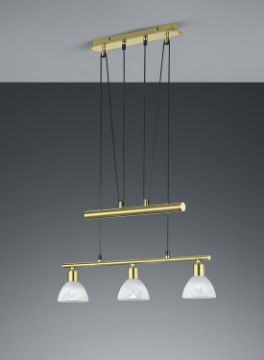 Immagine di Sospensione Bilanciere Levisto Ottone 3 Paralumi Vetro Bianco Trio Lighting