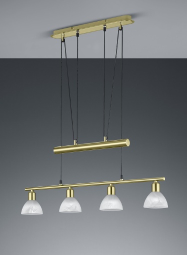 Immagine di Lampadario Ottone Sali e Scendi Bilanciere 4 Paralume Vetro Levisto Trio Lighting