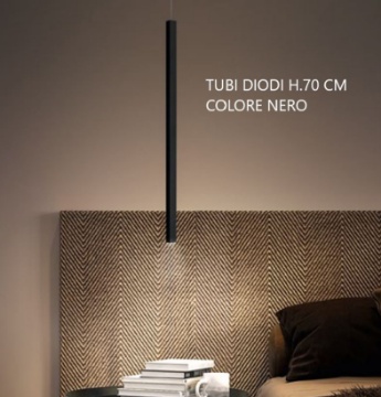 Immagine di Sospensione Da Comodino Cilindro Nero Quadrato 70cm Led 3w 3000k Tubi Diodi Affralux
