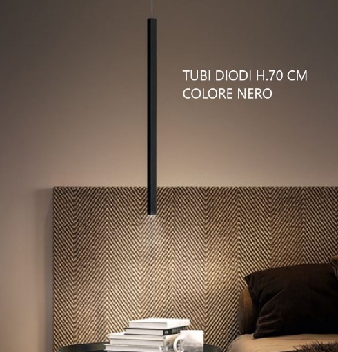 Immagine di Sospensione Da Comodino Cilindro Nero Quadrato 70cm Led 3w 3000k Tubi Diodi Affralux