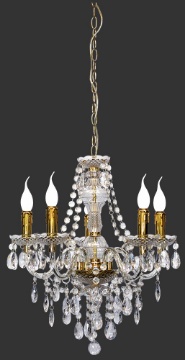 Immagine di Lampadario Sala da Pranzo con Bracci Lüster Classico 5 Luci Ottone con Pendenti Trio Lighting
