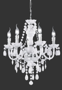 Immagine di Lampadario 5 Bracci Lüster Classico Cromo e Bianco con Pendenti Decorativi Trio Lighting