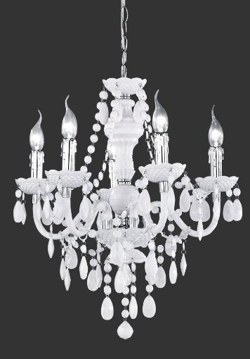 Immagine di Lampadario 5 Bracci Lüster Classico Cromo e Bianco con Pendenti Decorativi Trio Lighting