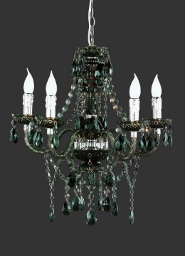 Immagine di Lampadario 5 Bracci Lüster Classico Cromo e Nero con Pendenti Decorativi Trio Lighting